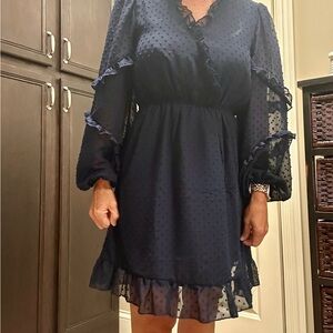 Elegant Navy Blue Ruffle Dress